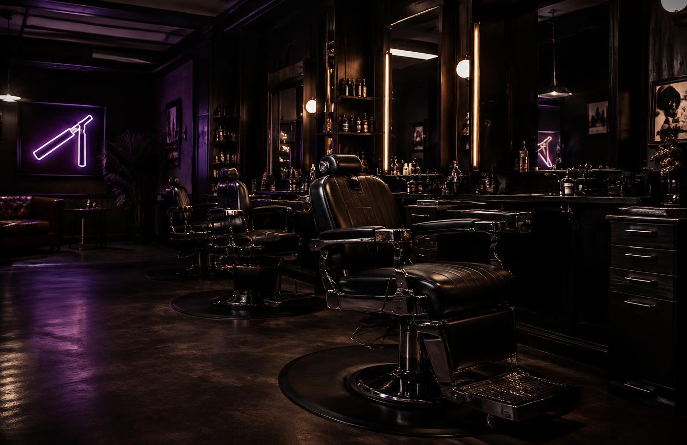 Interior de estudio premium con iluminación violeta